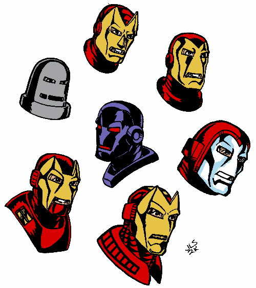 Heads of several Iron Man Costumes